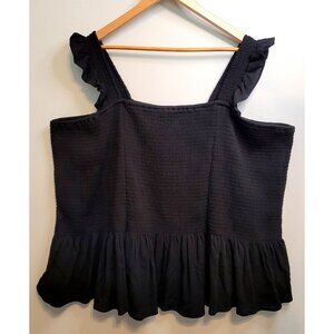 NEW Torrid Black Crinkle Gauze Smocked Ruffle Tank Top Plus Size 5X 28 Summer